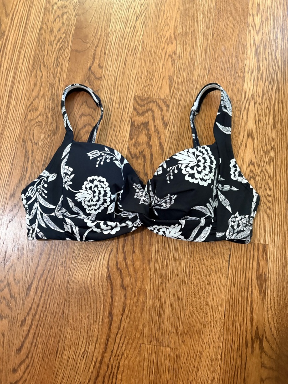 Lands' End Black and White Floral Bikini Top